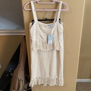 Antonio Melani Cream Crochet Fringe Two Piece Skirt Set